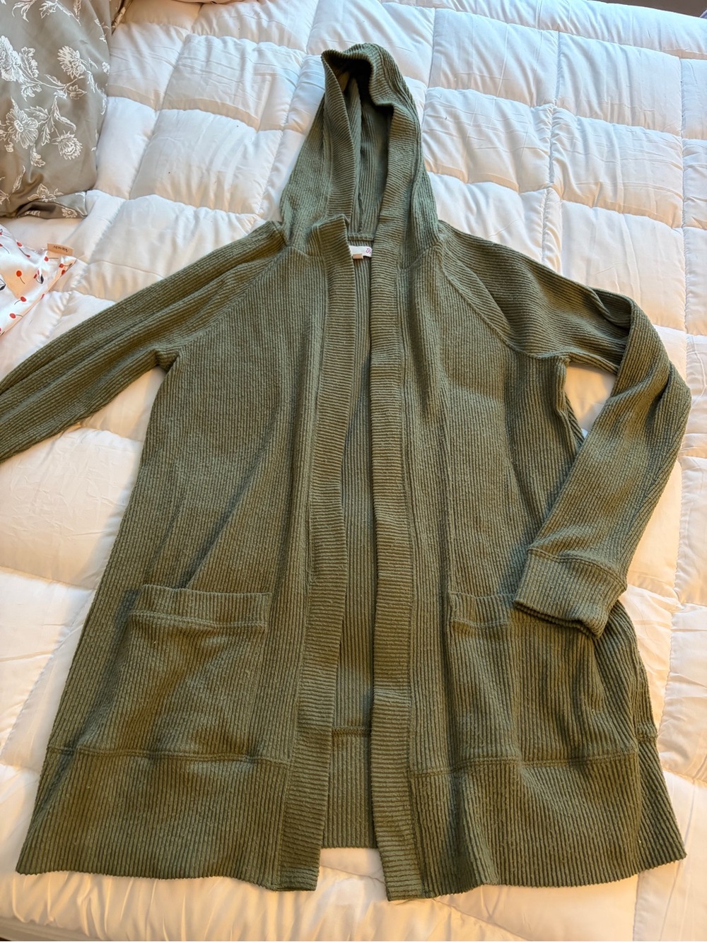 SO Olive Green Hooded Open-Front Cardigan